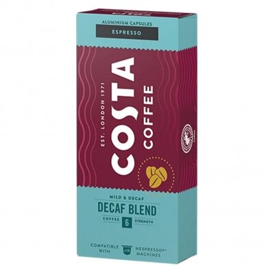 Kavos kapsulės be kofeino, suderinamos su Nespresso® Costa Decaf Blend Espresso 10 vnt.