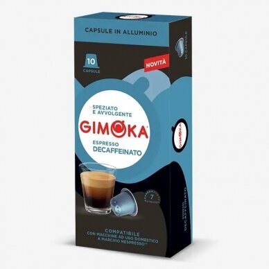 Kavos kapsulės be kofeino tinkančios Nespresso kavos aparatams Gimoka Espresso Decaffeinato 10 vnt.