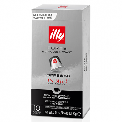 Kavos kapsulės tinkančios Nespresso kavos aparatams Illy Forte Espresso 10 vnt.
