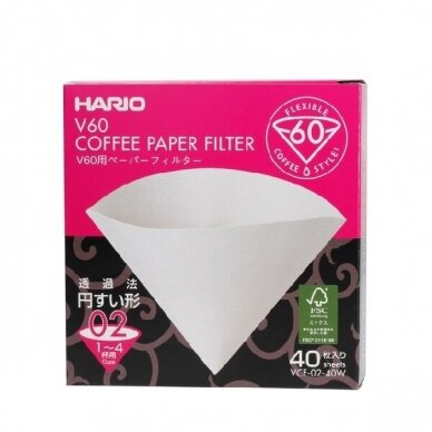 Popieriniai filtrai Hario V60-02 kavinukui, 40 vnt.